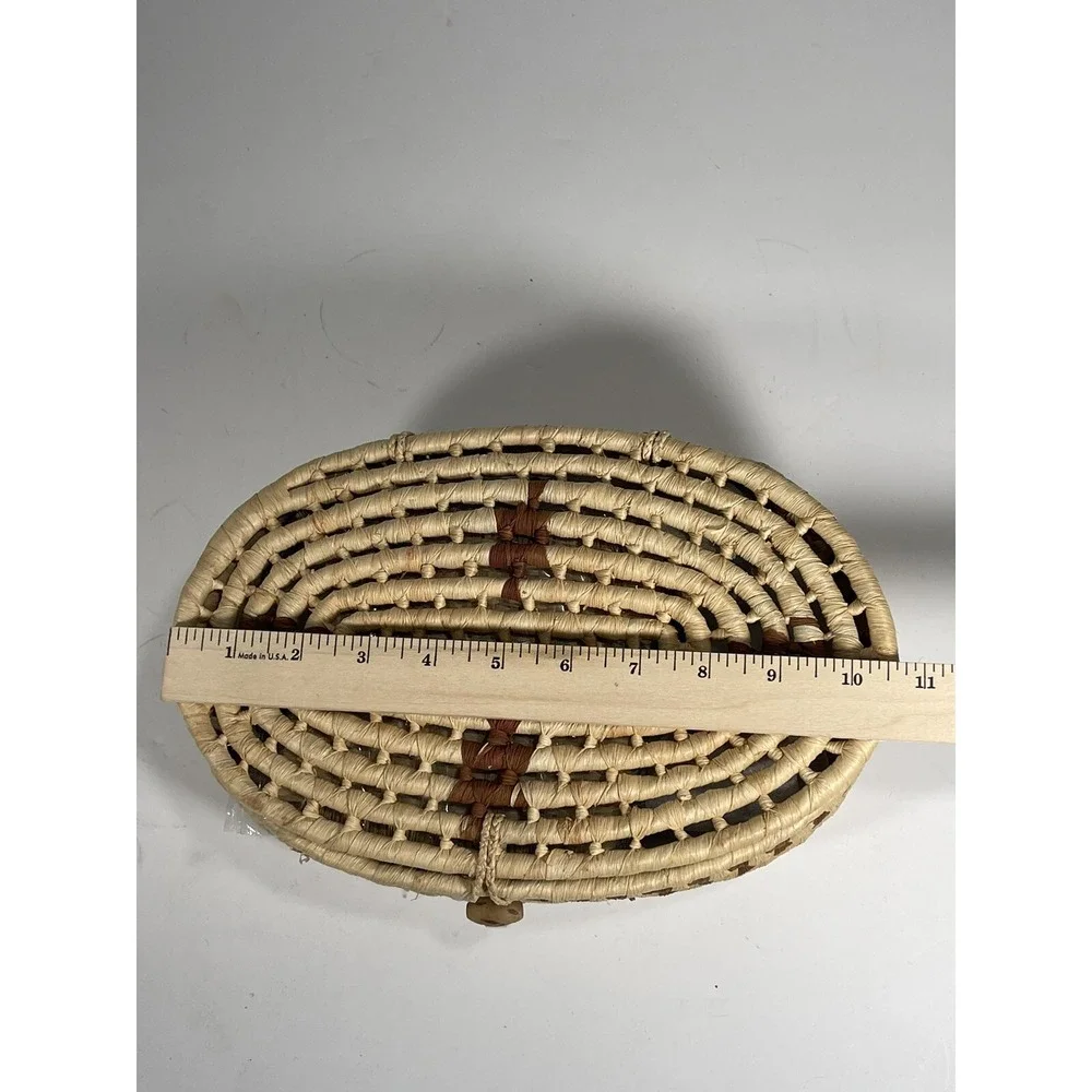 Asian Tea Sewing Basket + 5 Handmade Stoneware Teacups + Coasters vintage unique